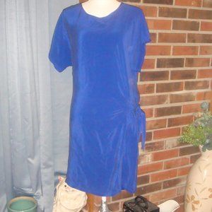 Toudy Blue Silk Tie Side Detail Popover Dress M/L